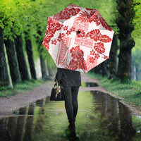 Vintage Hawaii Umbrella Hibiscus Tapa Tribal With Hawaiian Quilt Pattern Red LT9 - Polynesian Pride