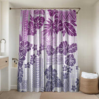 Vintage Hawaii Bathroom Set Hibiscus Tapa Tribal With Hawaiian Quilt Pattern Violet LT9 Shower Curtain Only Violet - Polynesian Pride