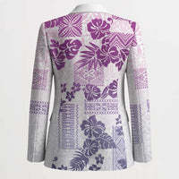 Vintage Hawaii Blazer Hibiscus Tapa Tribal With Hawaiian Quilt Pattern Violet - Polynesian Pride