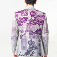 Vintage Hawaii Blazer Hibiscus Tapa Tribal With Hawaiian Quilt Pattern Violet - Polynesian Pride