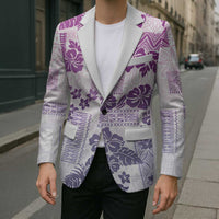 Vintage Hawaii Blazer Hibiscus Tapa Tribal With Hawaiian Quilt Pattern Violet - Polynesian Pride