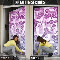 Vintage Hawaii Door Cover Hibiscus Tapa Tribal With Hawaiian Quilt Pattern Violet LT9 - Polynesian Pride