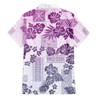 Vintage Hawaii Hawaiian Shirt Hibiscus Tapa Tribal With Hawaiian Quilt Pattern Violet LT9 - Polynesian Pride