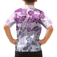 Vintage Hawaii Hawaiian Shirt Hibiscus Tapa Tribal With Hawaiian Quilt Pattern Violet LT9 - Polynesian Pride