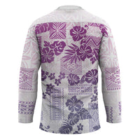 Vintage Hawaii Hockey Jersey Hibiscus Tapa Tribal With Hawaiian Quilt Pattern Violet LT9 - Polynesian Pride