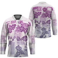 Vintage Hawaii Hockey Jersey Hibiscus Tapa Tribal With Hawaiian Quilt Pattern Violet LT9 - Polynesian Pride