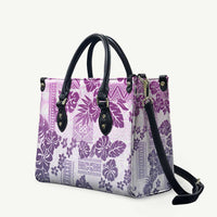 Vintage Hawaii Leather Bag Hibiscus Tapa Tribal With Hawaiian Quilt Pattern Violet LT9 Violet - Polynesian Pride