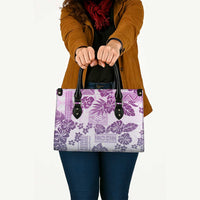 Vintage Hawaii Leather Bag Hibiscus Tapa Tribal With Hawaiian Quilt Pattern Violet LT9 - Polynesian Pride