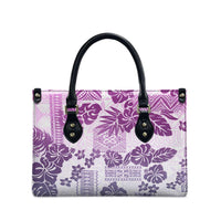 Vintage Hawaii Leather Bag Hibiscus Tapa Tribal With Hawaiian Quilt Pattern Violet LT9 - Polynesian Pride