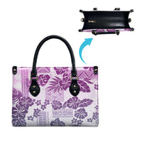 Vintage Hawaii Leather Bag Hibiscus Tapa Tribal With Hawaiian Quilt Pattern Violet LT9 - Polynesian Pride