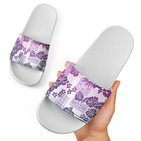 Vintage Hawaii Slide Sandals Hibiscus Tapa Tribal With Hawaiian Quilt Pattern Violet - Polynesian Pride