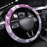Vintage Hawaii Steering Wheel Cover - Hibiscus Tapa Tribal With Hawaiian Quilt Pattern Violet LT9 Universal Fit Violet - Polynesian Pride