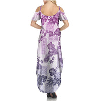 Vintage Hawaii Summer Maxi Dress Hibiscus Tapa Tribal With Hawaiian Quilt Pattern Violet LT9 - Polynesian Pride