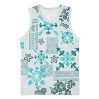 Hawaii Tapa Tribal Basketball Jersey With Hawaiian Quilt Pattern Aqua LT9 Unisex Aqua - Polynesian Pride