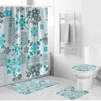 Hawaii Tapa Tribal Bathroom Set With Hawaiian Quilt Pattern Aqua LT9 Bathroom Set (4 pcs) Aqua - Polynesian Pride