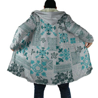 Hawaii Tapa Tribal Cloak With Hawaiian Quilt Pattern Aqua LT9 - Polynesian Pride