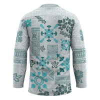Hawaii Tapa Tribal Hockey Jersey With Hawaiian Quilt Pattern Aqua LT9 - Polynesian Pride