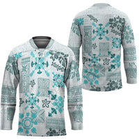Hawaii Tapa Tribal Hockey Jersey With Hawaiian Quilt Pattern Aqua LT9 - Polynesian Pride