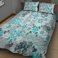 Hawaii Tapa Tribal Quilt Bed Set With Hawaiian Quilt Pattern Aqua LT9 - Polynesian Pride