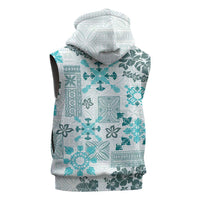 Hawaii Tapa Tribal Sleeveless Zip Hoodie With Hawaiian Quilt Pattern Aqua - Polynesian Pride