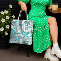 Hawaii Tapa Tribal Tote Bag With Hawaiian Quilt Pattern Aqua - Polynesian Pride