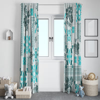 Hawaii Tapa Tribal Window Curtain With Hawaiian Quilt Pattern Aqua LT9 - Polynesian Pride