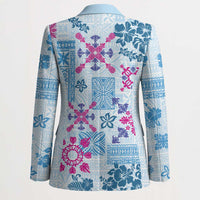 Hawaii Tapa Tribal Blazer With Hawaiian Quilt Pattern Blue - Polynesian Pride