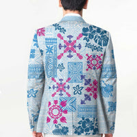Hawaii Tapa Tribal Blazer With Hawaiian Quilt Pattern Blue - Polynesian Pride