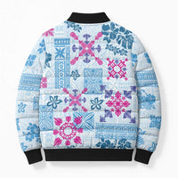 Hawaii Tapa Tribal Bomber Puffer Jacket With Hawaiian Quilt Pattern Blue - Polynesian Pride