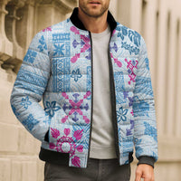 Hawaii Tapa Tribal Bomber Puffer Jacket With Hawaiian Quilt Pattern Blue - Polynesian Pride