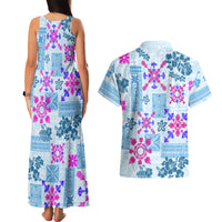 Hawaii Tapa Tribal Couples Matching Tank Maxi Dress and Hawaiian Shirt With Hawaiian Quilt Pattern Blue LT9 - Polynesian Pride