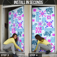 Hawaii Tapa Tribal Door Cover With Hawaiian Quilt Pattern Blue LT9 - Polynesian Pride