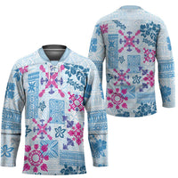 Hawaii Tapa Tribal Hockey Jersey With Hawaiian Quilt Pattern Blue LT9 - Polynesian Pride