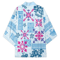 Hawaii Tapa Tribal Kimono With Hawaiian Quilt Pattern Blue - Polynesian Pride