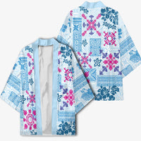 Hawaii Tapa Tribal Kimono With Hawaiian Quilt Pattern Blue - Polynesian Pride