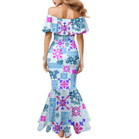 Hawaii Tapa Tribal Mermaid Dress With Hawaiian Quilt Pattern Blue LT9 - Polynesian Pride