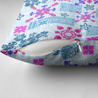 Hawaii Tapa Tribal Pillow Cover With Hawaiian Quilt Pattern Blue - Polynesian Pride