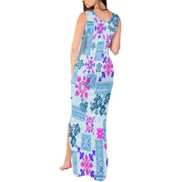 Hawaii Tapa Tribal Tank Maxi Dress With Hawaiian Quilt Pattern Blue LT9 - Polynesian Pride