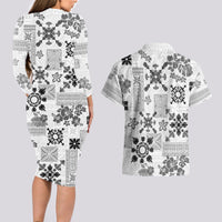 Hawaii Tapa Tribal Couples Matching Long Sleeve Bodycon Dress and Hawaiian Shirt With Hawaiian Quilt Pattern Black LT9 - Polynesian Pride
