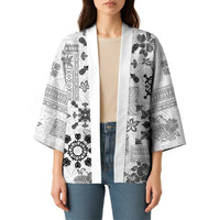 Hawaii Tapa Tribal Kimono With Hawaiian Quilt Pattern Black - Polynesian Pride