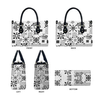 Hawaii Tapa Tribal Leather Bag With Hawaiian Quilt Pattern Black - Polynesian Pride