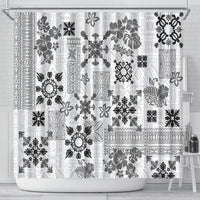 Hawaii Tapa Tribal Shower Curtain With Hawaiian Quilt Pattern Black LT9 - Polynesian Pride
