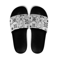 Hawaii Tapa Tribal Slide Sandals With Hawaiian Quilt Pattern Black - Polynesian Pride