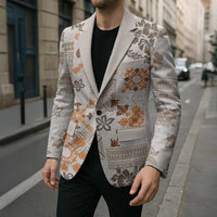 Hawaii Tapa Tribal Blazer With Hawaiian Quilt Pattern Gold LT9 - Polynesian Pride