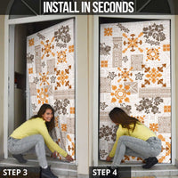 Hawaii Tapa Tribal Door Cover With Hawaiian Quilt Pattern Gold LT9 - Polynesian Pride