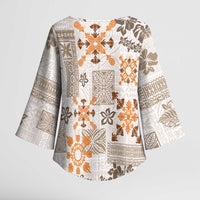 Hawaii Tapa Tribal Kimono Sleeve Blouse With Hawaiian Quilt Pattern Gold - Polynesian Pride