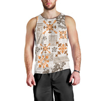 Hawaii Tapa Tribal Men Tank Top With Hawaiian Quilt Pattern Gold LT9 - Polynesian Pride