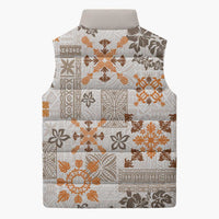 Hawaii Tapa Tribal Sleeveless Puffer Jacket With Hawaiian Quilt Pattern Gold LT9 - Polynesian Pride