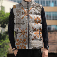 Hawaii Tapa Tribal Sleeveless Puffer Jacket With Hawaiian Quilt Pattern Gold LT9 - Polynesian Pride