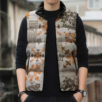 Hawaii Tapa Tribal Sleeveless Puffer Jacket With Hawaiian Quilt Pattern Gold LT9 - Polynesian Pride